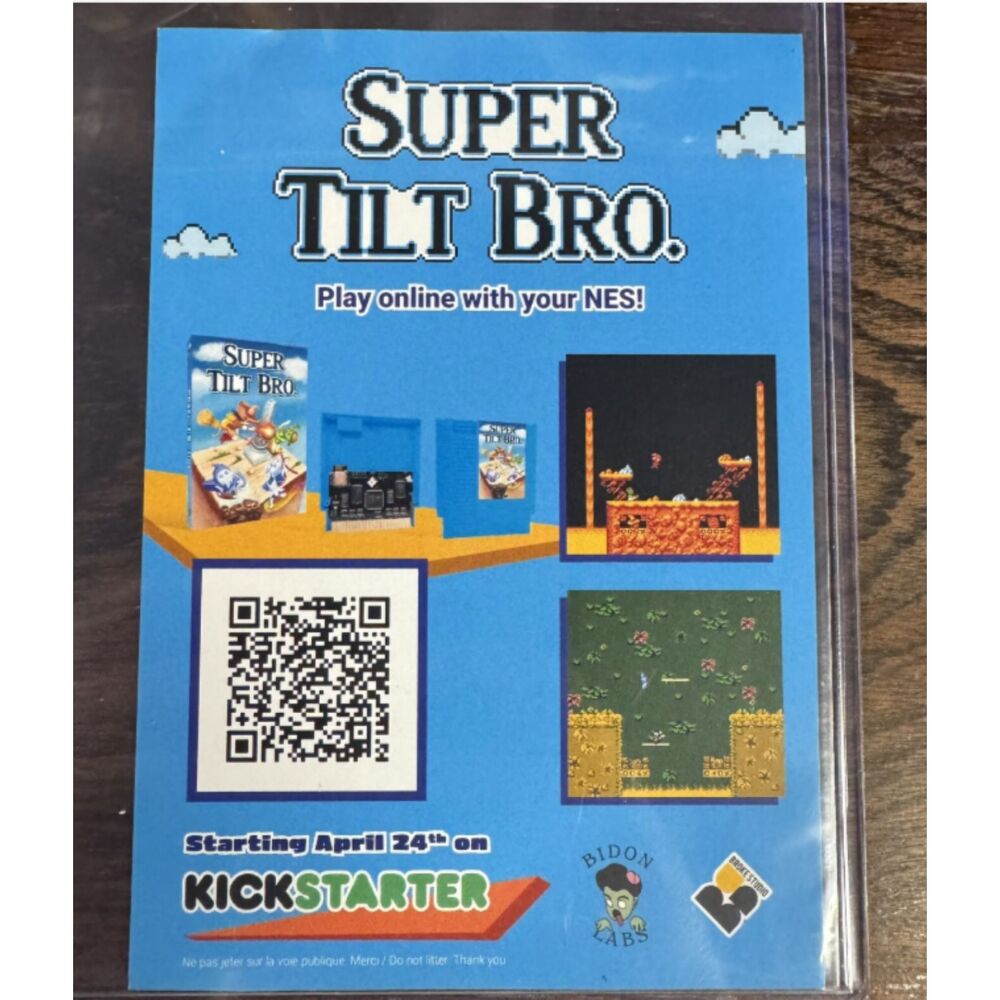 Super Tilt Bro Kickstarter Promo Flyer NES Homebrew Bidon Labs Retro Gaming